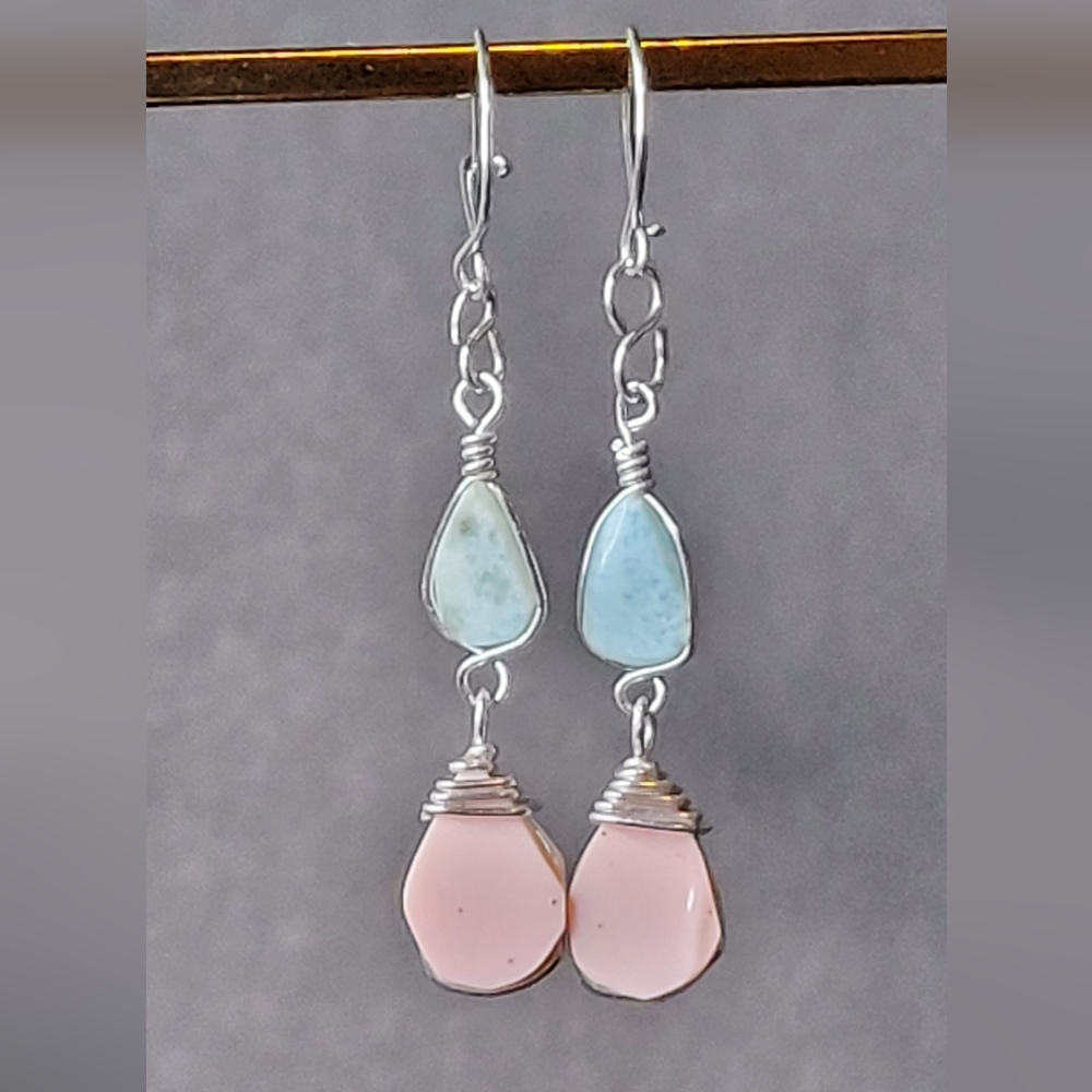 Pink and Blue Stone Earrings